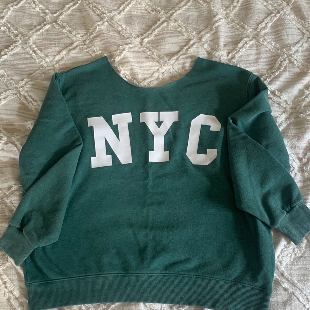 Green New York City Cut Collar Sweater
